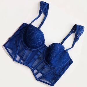 VS Very Sexy Corset Lined Balconet 34DD Royal Blue Lace Bra